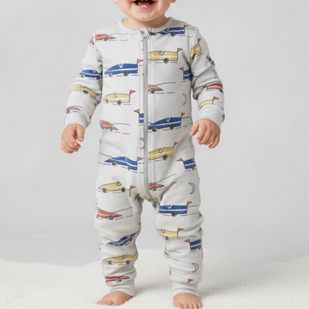 Tea Collection 18 24 Months Car Print Footless Zip Up Cotton Sleeper Pajama